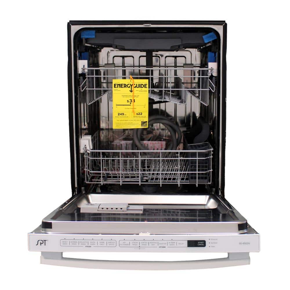 24" White Stainless Steel Built-In Dishwasher with Smart Wash System