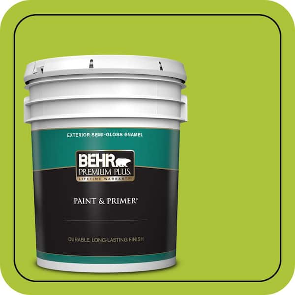 BEHR PREMIUM PLUS 5 gal. #410B-6 Crisp Green Semi-Gloss Enamel Exterior Paint & Primer