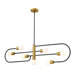 Neutra 7-Light Matte Black Plus Foundry Brass Chandelier with Glass Shade