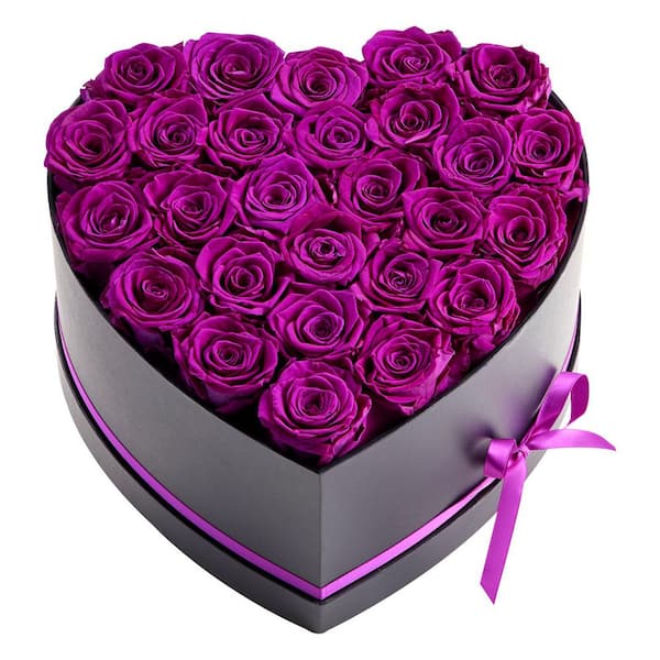 Artificial Forever Flowers, 5.51 in. H 27 Preserved Roses in Heart Shape Box, Eternal Flowers Immortal Bouquet