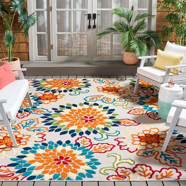 Cabana 11 ft. x 15 ft. Ivory/Orange Floral Abstract Indoor/Outdoor Area Rug