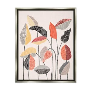Modern Stripes Squiggle Pattern Flower Botanical by Ioana Horvat Floater Frame Nature Wall Art Print 31 in. x 25 in.