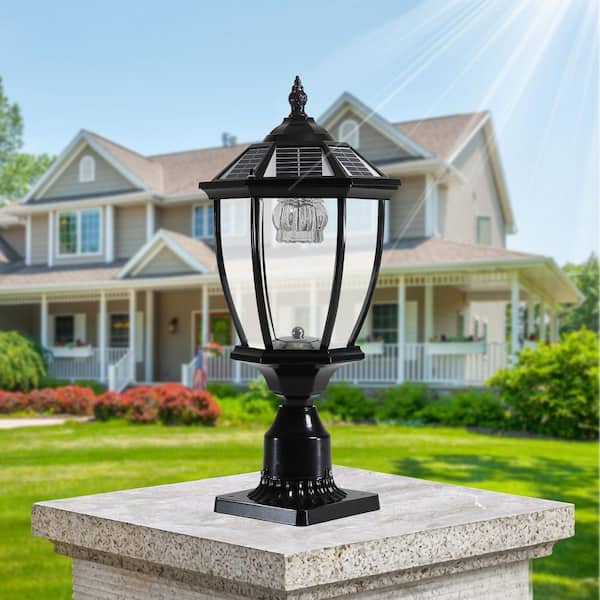 2-Light Black Aluminum Outdoor Weather Resistant Solar Post light Set With LED Light
