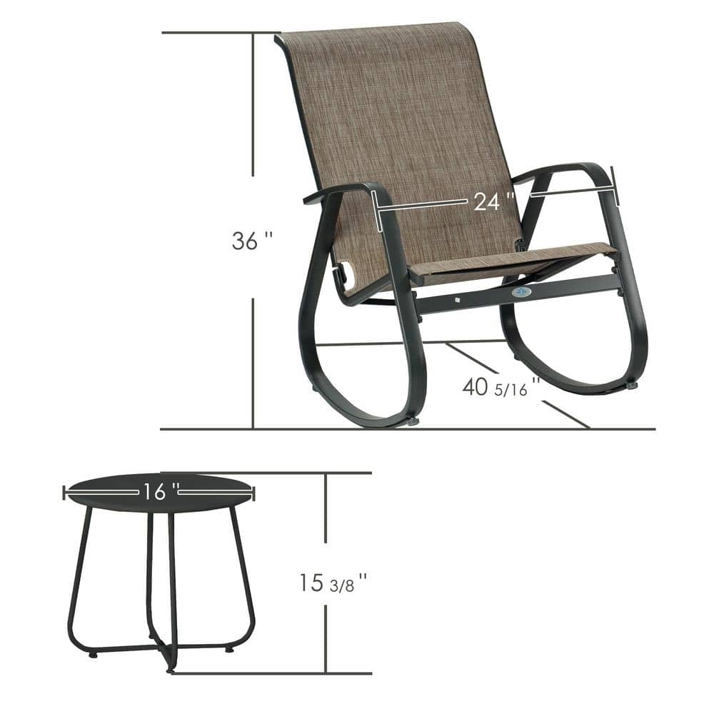 Black Aluminum Frame Beige Mesh Fabric Outdoor Rocking Chair Set
