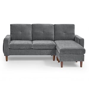 80'' in Wide Square Arm Chenille Modern Sofa With Removable Cushions and Pocket in Dark Gray