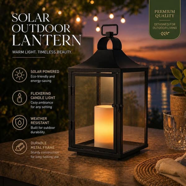 ALOA DECOR H14'' Classic Farmhouse Outdoor Solar Lantern with