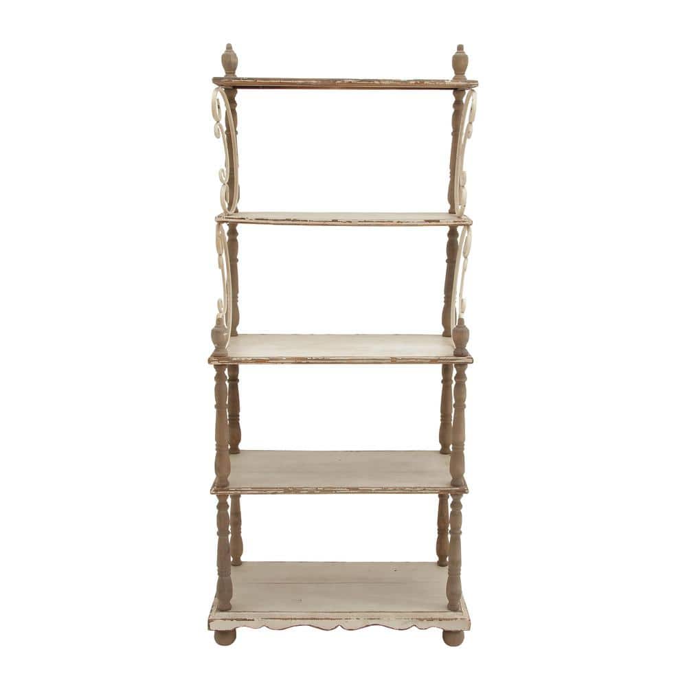 75" White and Brown Wood 5-Tier Farmhouse Baker's Rack