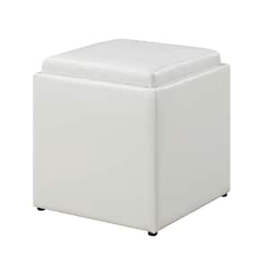 Designs4Comfort Park Avenue White Faux Leather Storage Ottoman with Stool and Reversible Tray