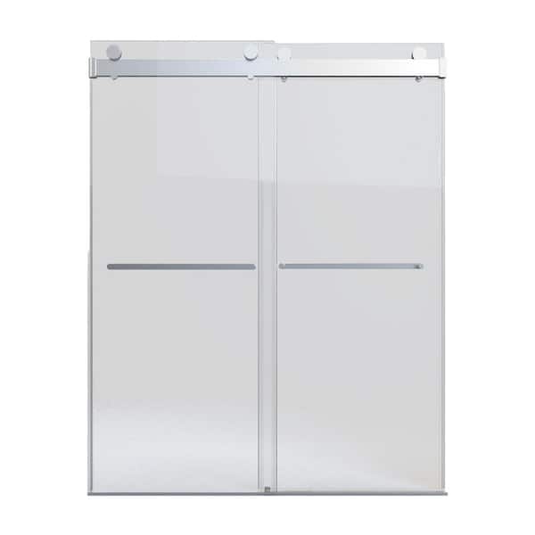 Boosicavelly 60 in. W x 76 in. H Double Sliding Frameless Shower Door in Chrome Finish with Tempered Glass