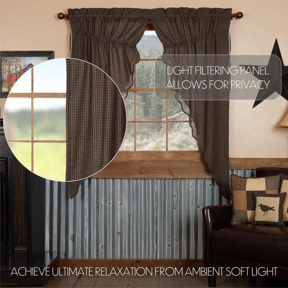 Black and Khaki Plaid Cotton Light-Filtering Kitchen Window Panels