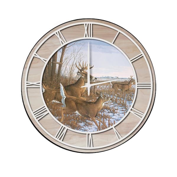 Unbranded "Season's End" Woodgrain Accent and White Numbers Imaged Wall Clock
