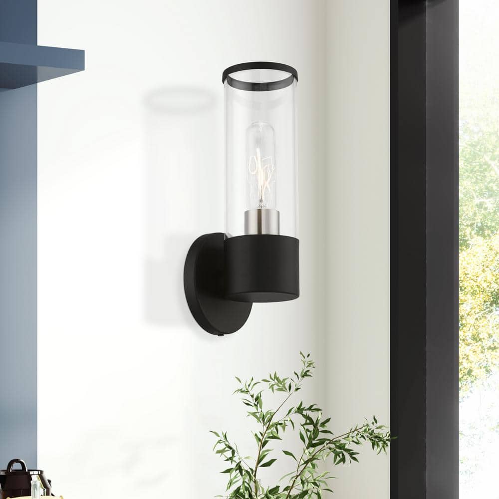 Sleek Urban Black and Nickel Dimmable Glass Sconce