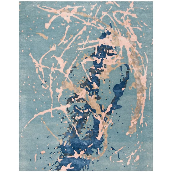 Soho 8 ft. x 10 ft. Blue/Light Pink Abstract Modern Area Rug
