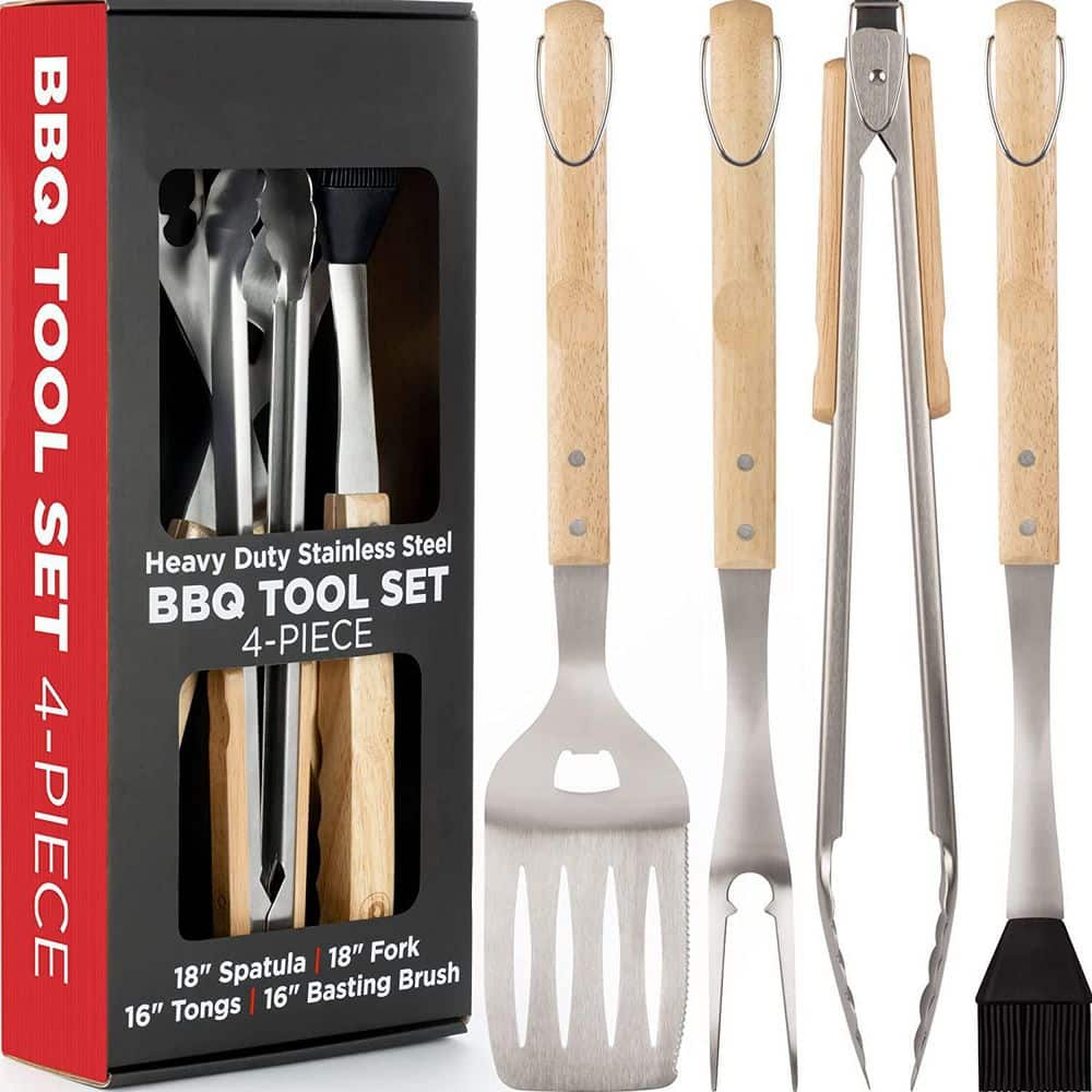 BBQ-AID 3 Piece Grill Set Accessories Tongs, Spatula & Fork Utensils Heavy