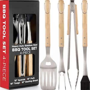 Wood BBQ Grill Tool Set- 18 Pc Stainless Steel Barbecue