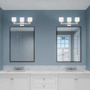 Lansford 23 in. 3-Light Brushed Nickel Vanity Light with Satin Opal White Glass