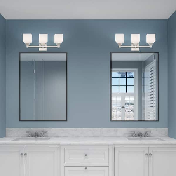 Lansford 23 in. 3-Light Brushed Nickel Vanity Light with Satin Opal White Glass