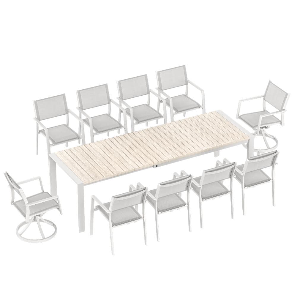 11-Piece Outdoor Dining Set Aluminum Patio Extendable Table and Stackable/Swivel Chairs, Warm Gray price history on PriceWatchPro