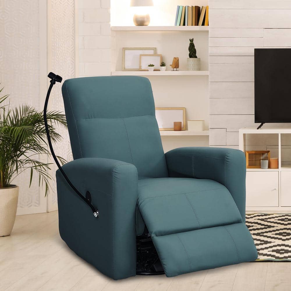 Pinksvdas 32 in. Green Rocking Swivel New Faux Leather Recliner, Power