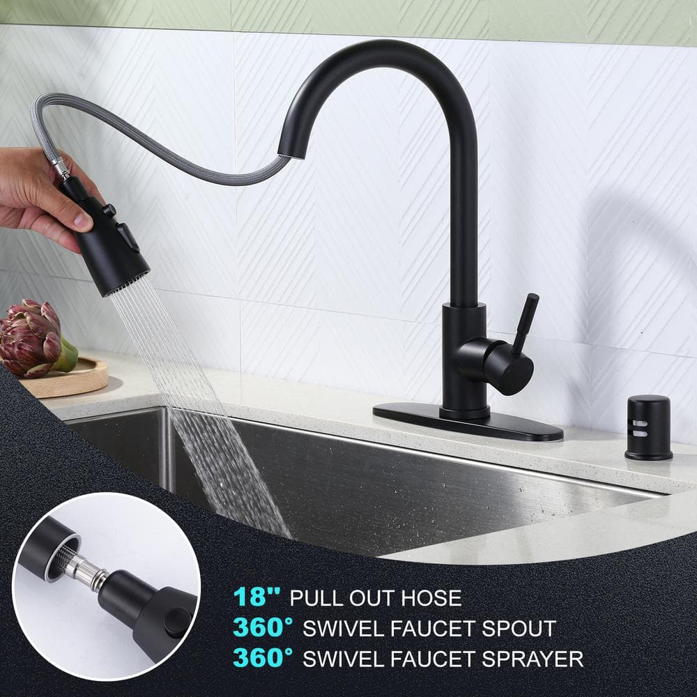 Matte Black Stainless Steel Pull-Down Kitchen Faucet with Air Gap Kit