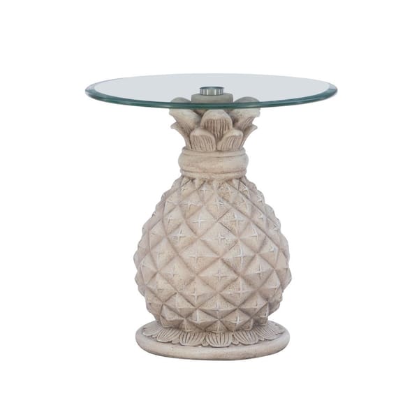 Powell Company Naples Pineapple 20 in. Cream Round Glass Top End Table