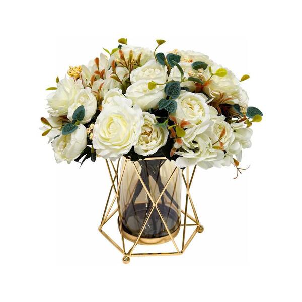 13 in. White Indoor Artificial Peony Flowers in Glass Vase HDCKWCT1JH ...