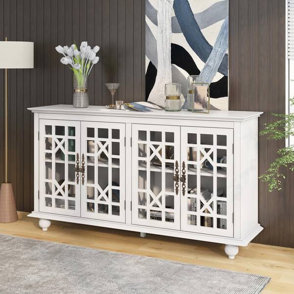 Ornate four deals door white credenza