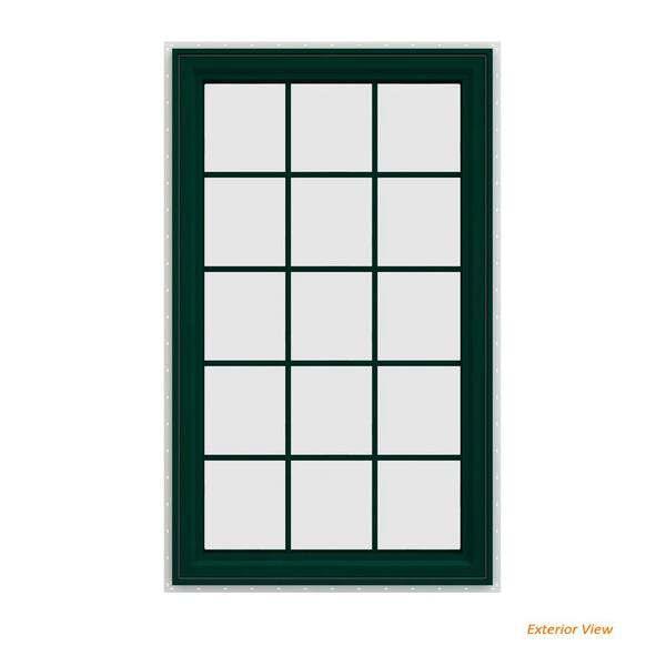 JELD-WEN 35.5 in. x 59.5 in. V-4500 Series Green Painted Vinyl Left-Handed Casement Window with Colonial Grids/Grilles