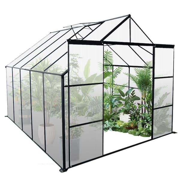 94.50 in. W x 121.25 in. D x 89.50 in. H Polycarbonate Greenhouse with Double Door Black