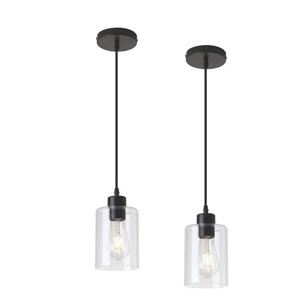 60-Watt 2-Lights Black Modern Integrated LED Mini Pendant Light with Cylind