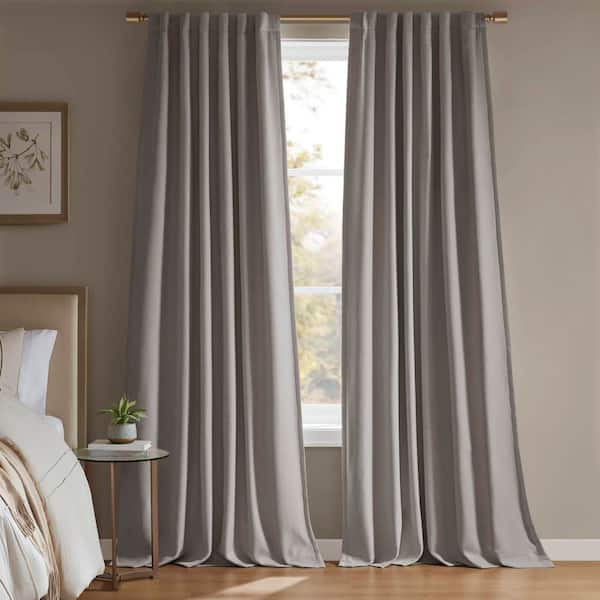 Karien Grey Polyester 52 in. W x 84 in. L Room Darkening Curtain Panel Set of 2