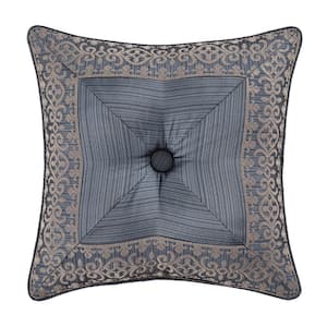 Leah Blue Polyester 18 in. Square Embellished Decorative Throw Pillow