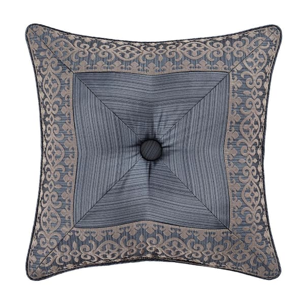 Unbranded Leah Blue Polyester 18 in. Square Embellished Decorative Throw Pillow