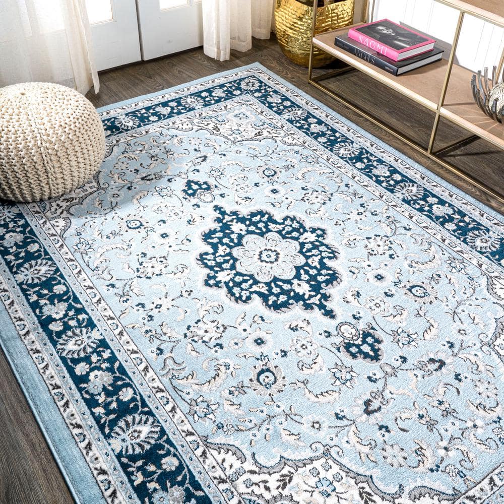 Reversible Blue/Navy Synthetic Rectangular Area Rug