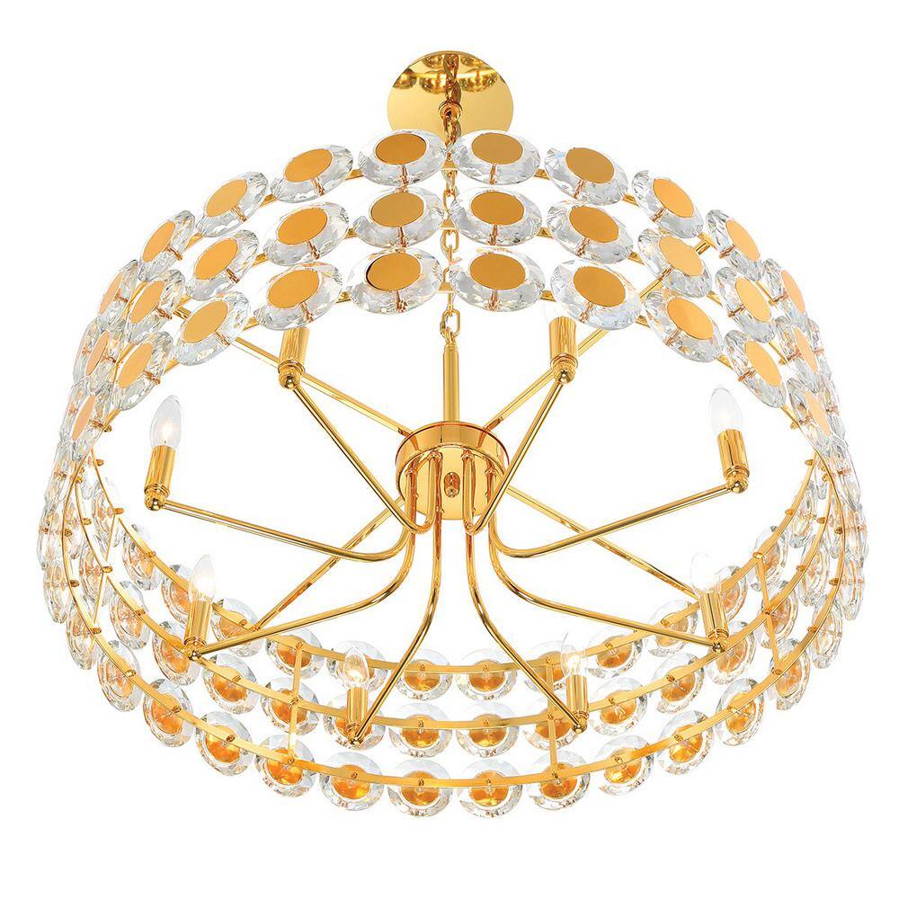 Gold Crystal Drum Pendant Chandelier with Clear Crystals