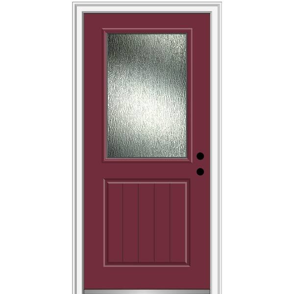 MMI Door 36 in. x 80 in. Left-Hand Inswing Rain Glass Burgundy Fiberglass Prehung Front Door on 4-9/16 in. Frame