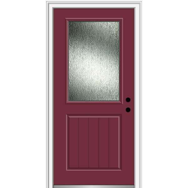 MMI Door 36 in. x 80 in. Left-Hand Inswing Rain Glass Burgundy Fiberglass Prehung Front Door on 6-9/16 in. Frame