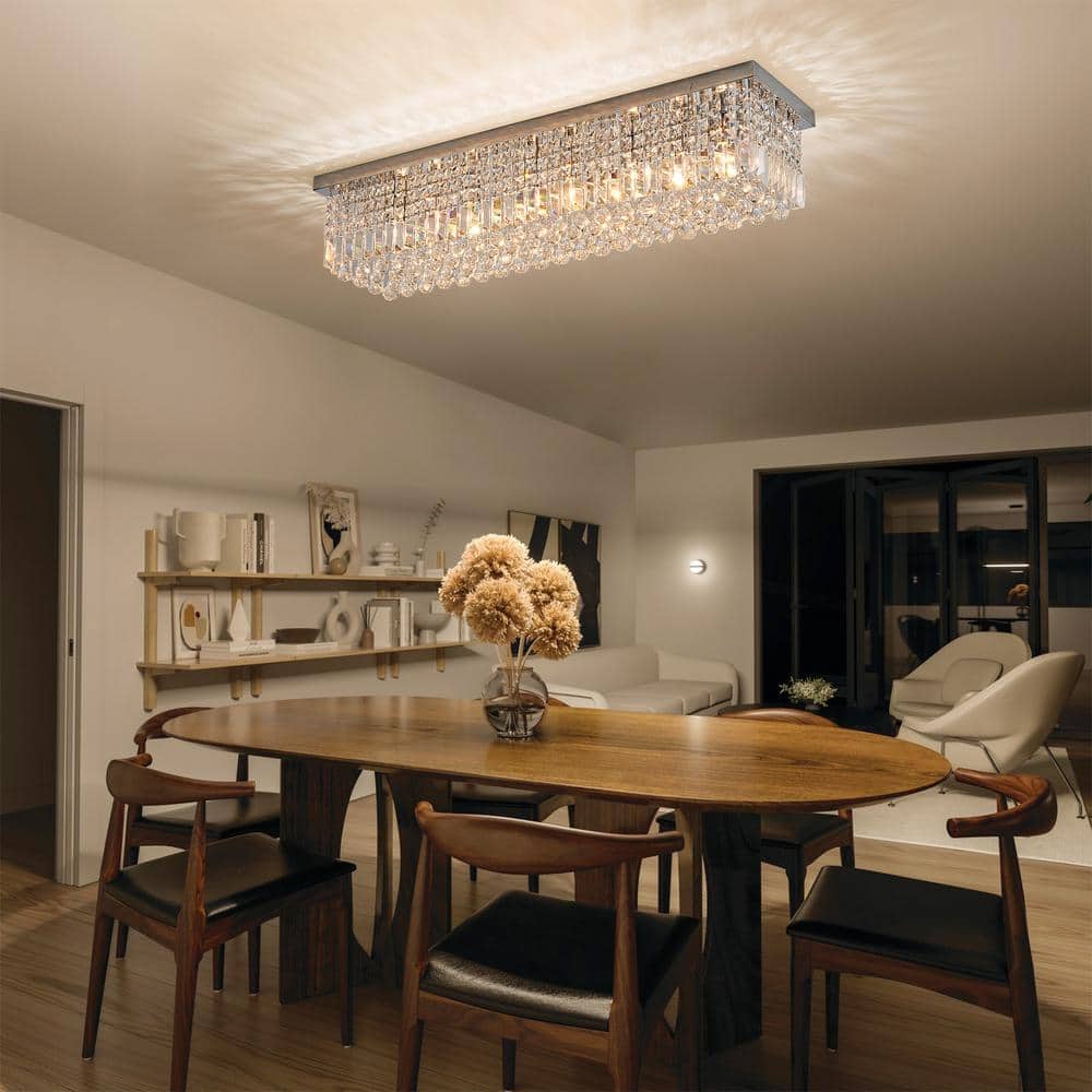 40'' Chrome Crystal Geometric Flush Mount Chandelier