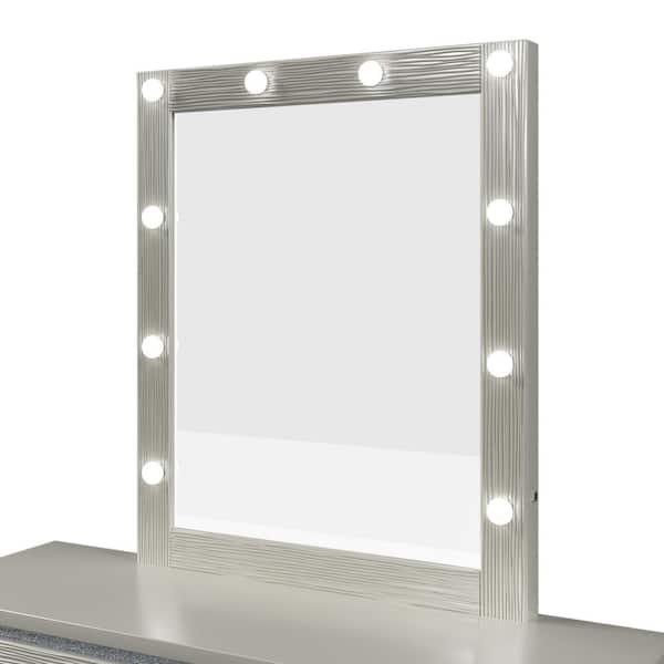 Unbranded 28.9 in. W x 35.2 in. H Rectangular Freestanding Bathroom Makeup Mirror in Champagne Silver with LED Lights