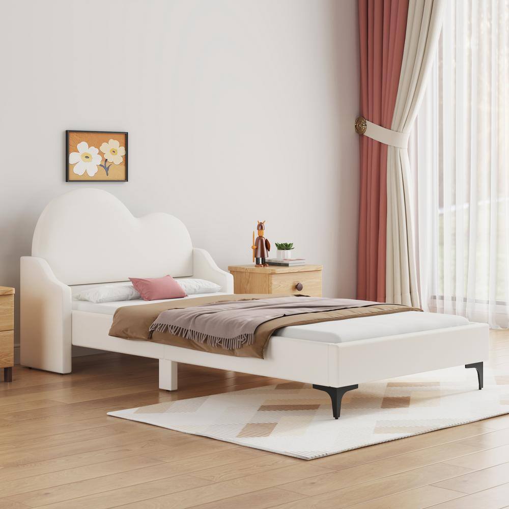 Qualler Beige Wood Frame Twin Size Upholstered Platform Bed