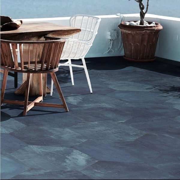 Merola Tile Argillos Hex Deep Blue 21 in. x 24 in. Porcelain Floor and Wall Tile (10.2 sq. ft. /Case) FZT24XADB