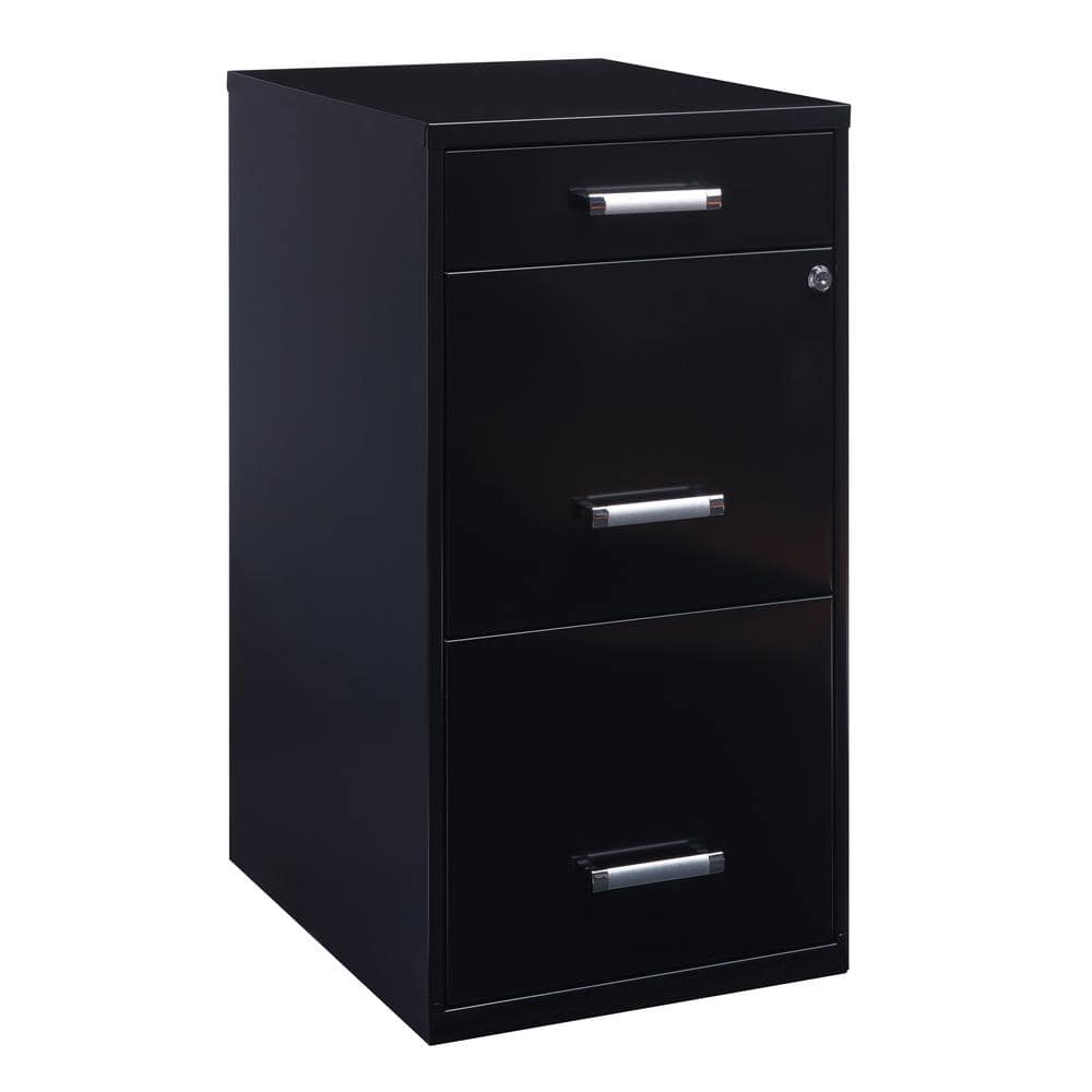 Black Steel 3-Drawer Lockable Vertical File Cabinet