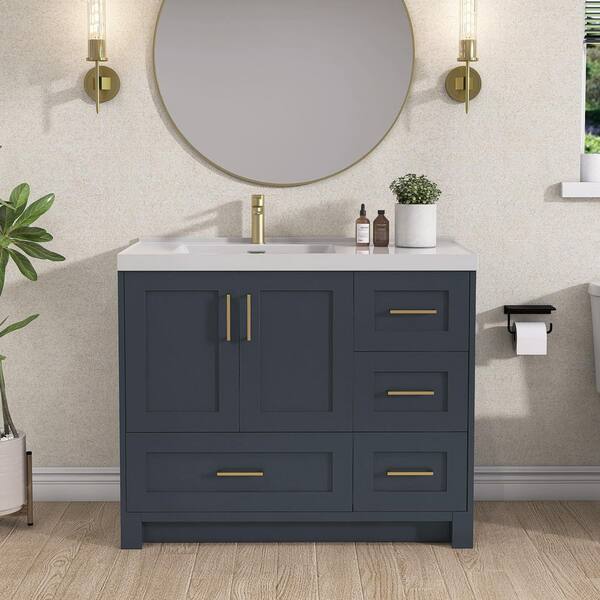 Zeafive 42 in. Solid Wood Freestanding Single Left Sink Bath