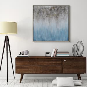 Blue Shadow Textured Metallic Hand Painted by Martin Edwards Framed Abstract Canvas Wall Art