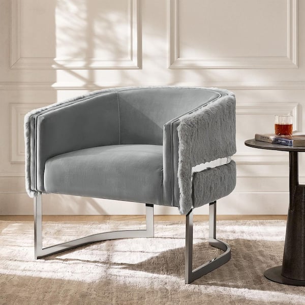 JAYDEN CREATION Quinn Grey Polyester Armchair with Metal Legs