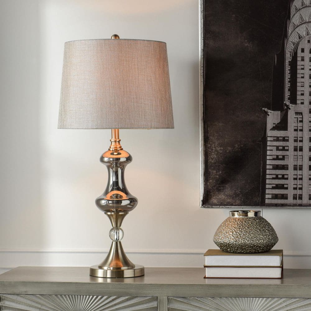 30.75 in. Silver Contemporary Bedside Table Lamp for Living Room with Gray Linen Shade price history on PriceWatchPro