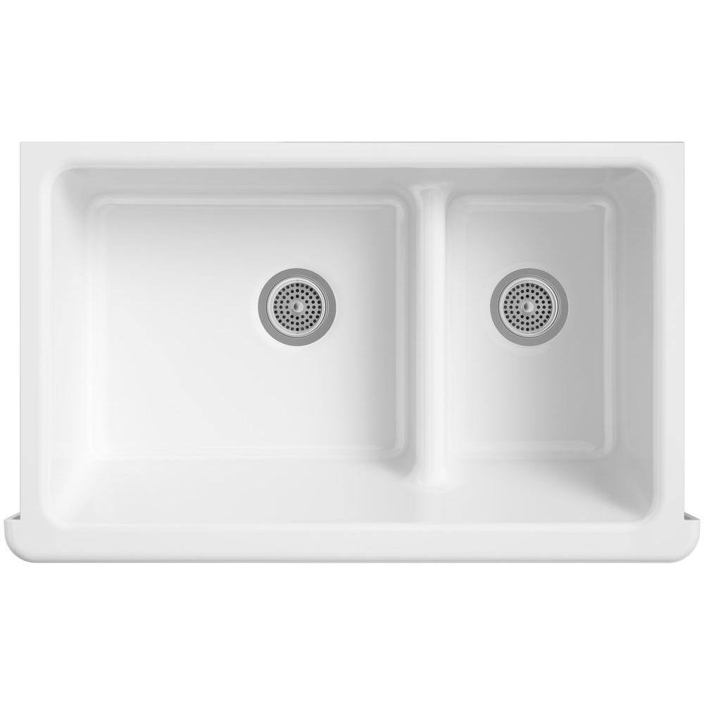White 36" Cast Iron Double Basin Farmhouse Sink