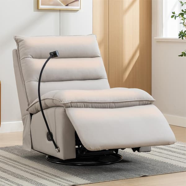 Chizzyseat 31.5 in. W Beige Faux Leather Upholstered Swivel and Rocking Manual Recliner