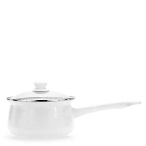 Enamelware 1.25 qt. Porcelain-Coated Steel Sauce Pan in Solid White with Glass Lid