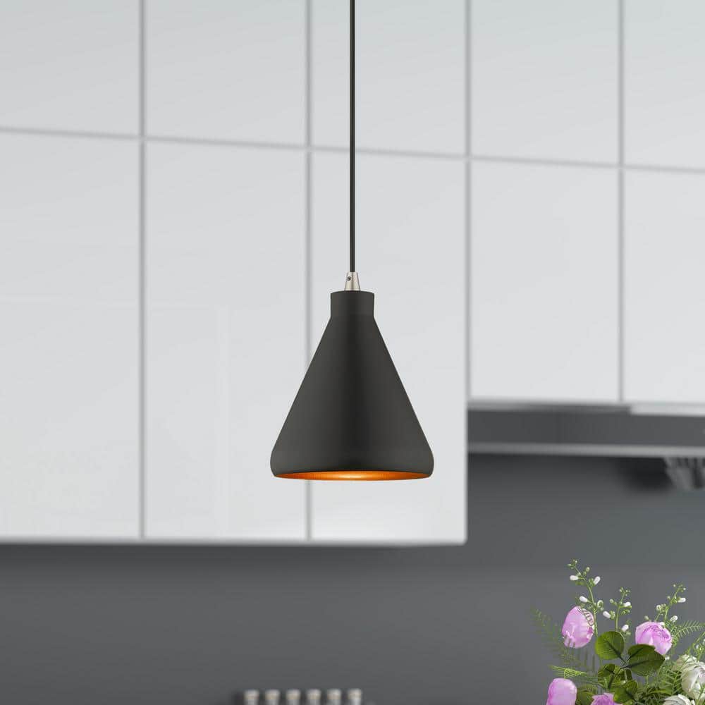 Mini Black Metal Pendant with Gold Interior Finish - Indoor/Outdoor